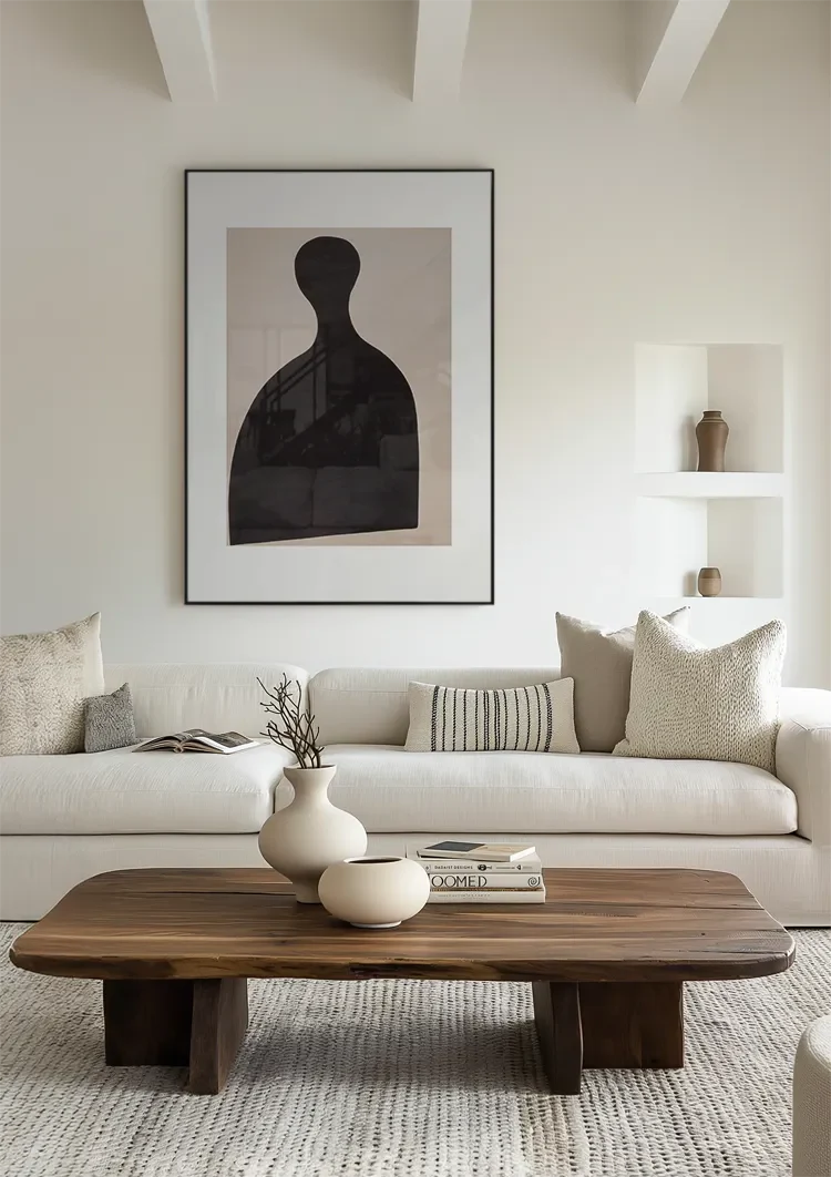 Schwarze Bauernfigur Silhouette Beiger Hintergrund Grafisches Minimalistisches Gemälde