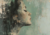 Female Profile Green Hues Abstract Dreamy Portrait Canvas Painting