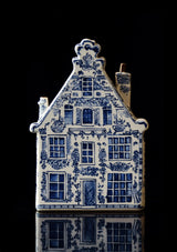 Delft Blue Canal House on Black Background Canvas Painting