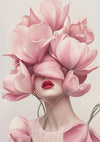 Woman with Pink Tulips Soft Floral Elegant Portrait Painting