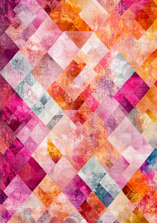 Geometrisches Rautenmuster Leinwandbild in Rosa, Orange und Türkis