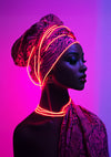 African Woman Turban Neon Pink Background Stylish Portrait Painting