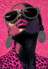 Glamoureuze Vrouw Zonnebril Roze Luipaardprint Pop Art Schilderij