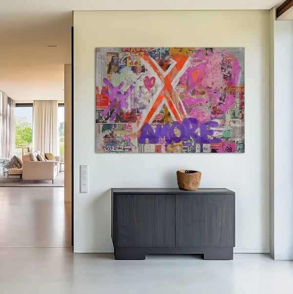 Love Hearts Pop Art Collage Colorful Painting