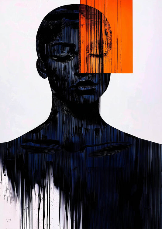 Abstrakte Silhouette mit oranger Fläche Leinwandbild in Schwarz und Orange