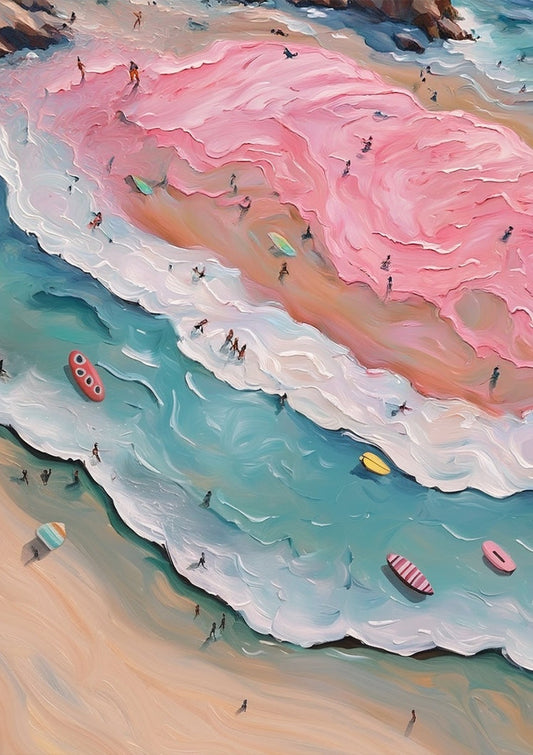 Zomergolven Roze Schuim Turquoise Zee Abstract Canvas Schilderij