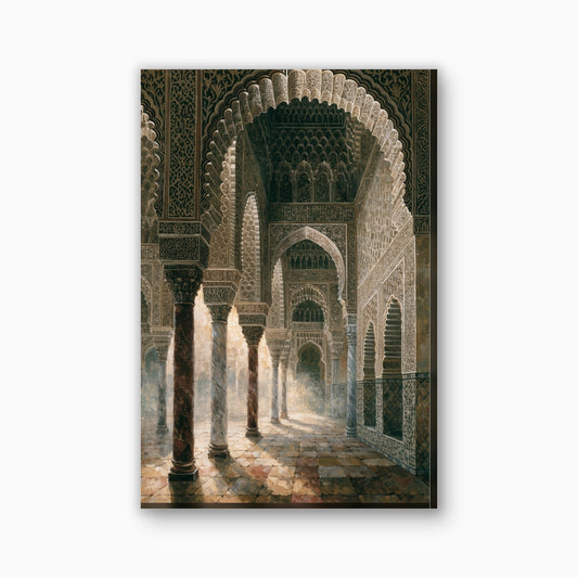 Andalusische bogen canvas schilderij in warmbeige en goudbruin