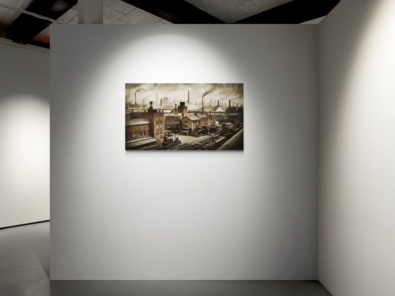 Industrieel stadsgezicht met fabrieken en rook - Canvas wandkunst