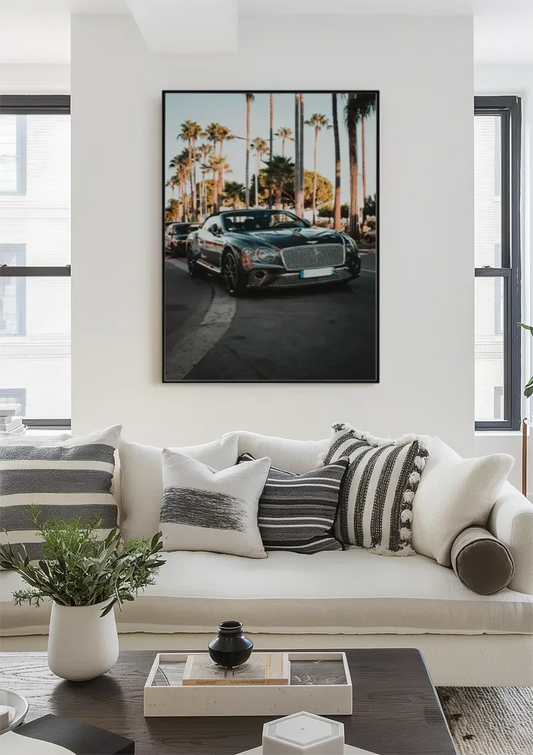 Grey convertible canvas painting on the wall above the bed in the bedroom