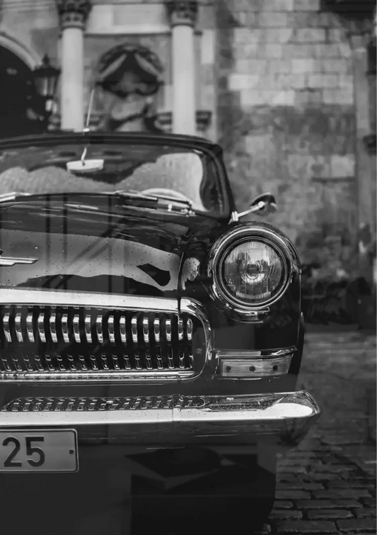 Vintage-Oldtimer Leinwandbild über dem Bett im Schlafzimmer