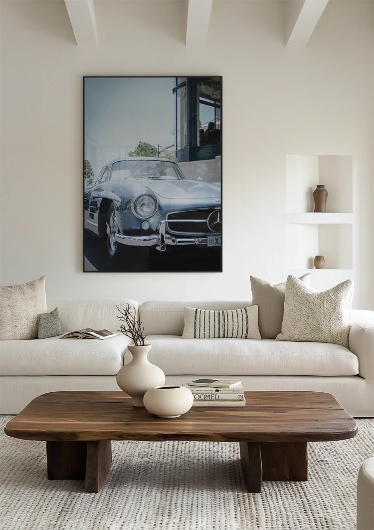 Classic Silver Mercedes 300SL Vintage Car Street Painting