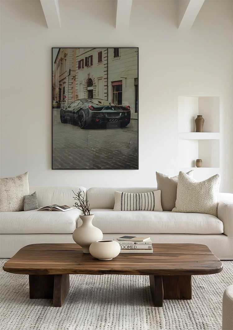 Black Ferrari 458 Old European City Street Cobblestones Painting