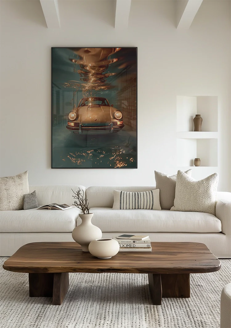 Classic Porsche Underwater Turquoise Swimming Pool Surreal Painting