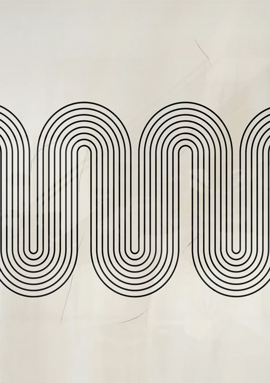 Zwarte Golvende Lijnen Monochroom Geometrisch Minimalistisch Canvas Schilderij