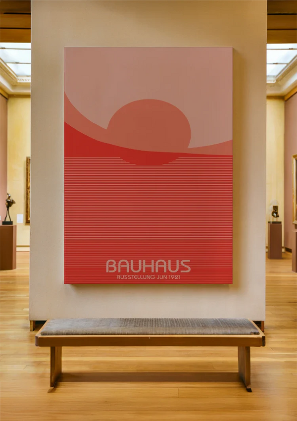 Bauhaus Rode Ondergaande Zon Horizontale Lijnen Schilderij