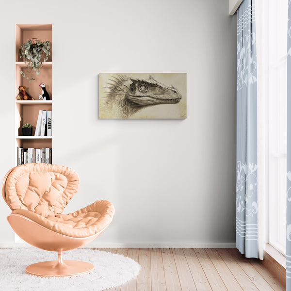 Dinosaurus Potloodtekening Canvas – Vintage Schets op Oud Papier