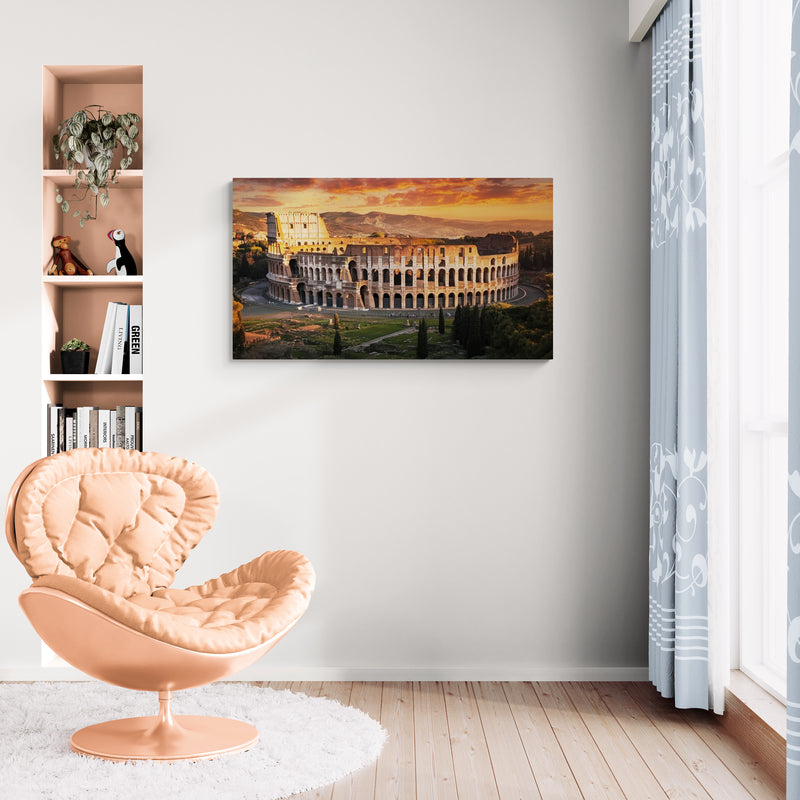 Romeins Colosseum bij zonsondergang met historische architectuur - Canvas wandkunst