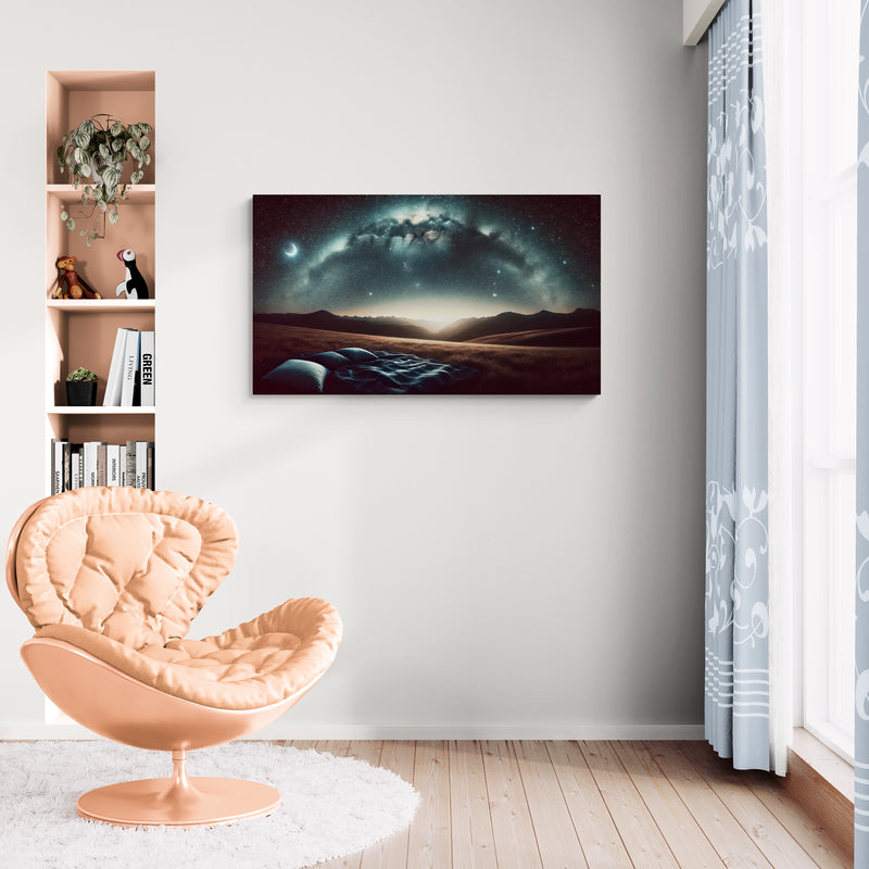 Canvaskunst met nachthemellandschap met sterren en horizon