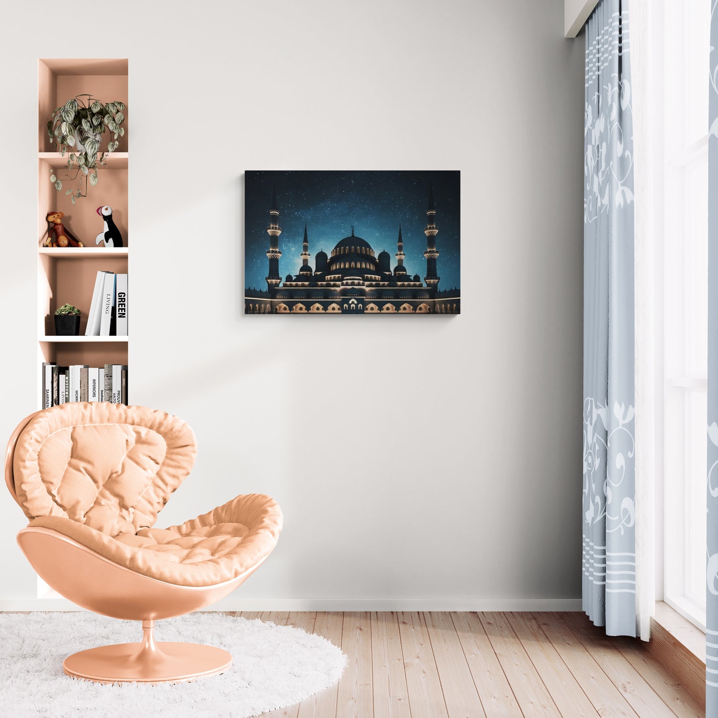 Architectonische koepel 's nachts met minaretten - Canvas wandkunst