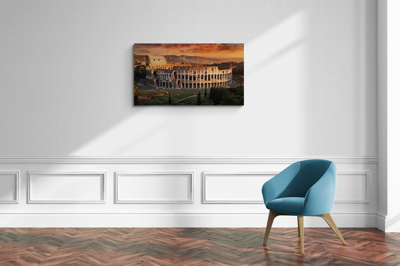 Romeins Colosseum bij zonsondergang met historische architectuur - Canvas wandkunst