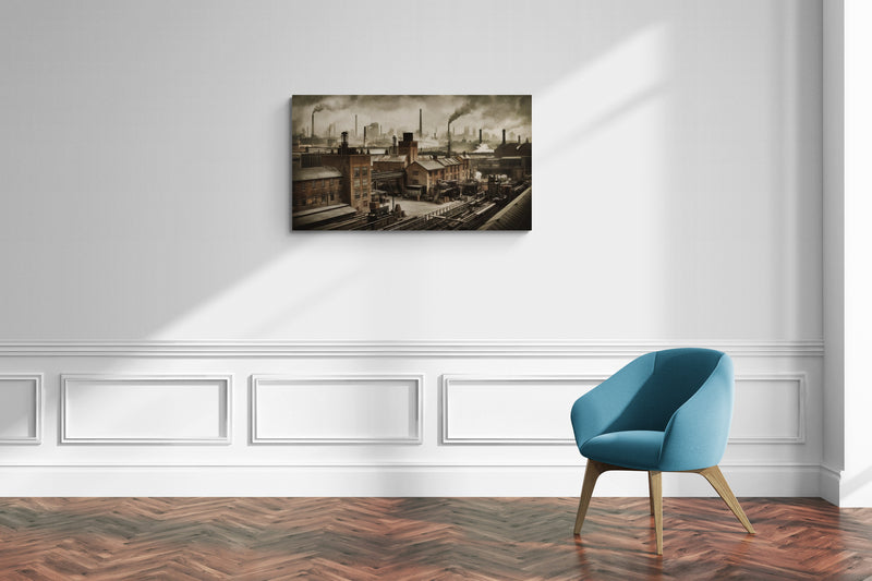 Industrieel stadsgezicht met fabrieken en rook - Canvas wandkunst