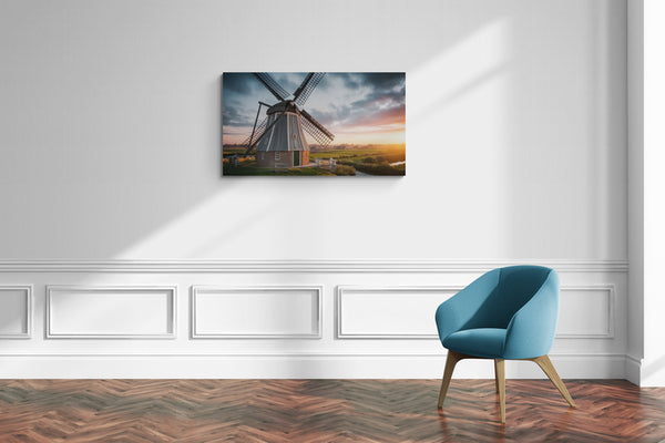 Windmolen Hollands Landschap bij Zonsondergang Schilderij