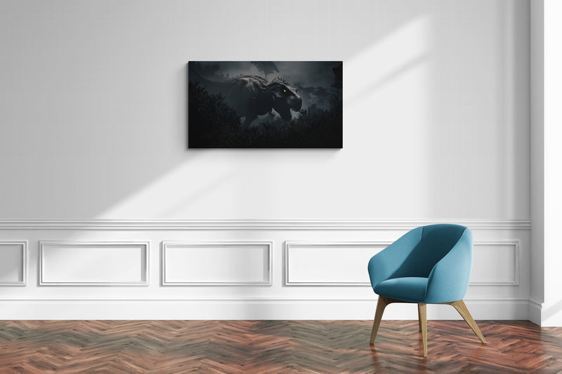 Donkere jungle T-Rex scène – Dinosaurus canvas wanddecoratie