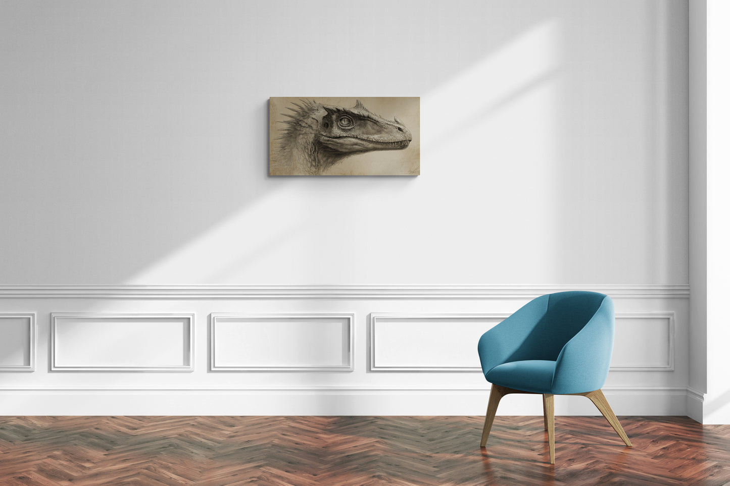 Dinosaurus potloodschets op verouderde papieren achtergrond - Canvas wandkunst