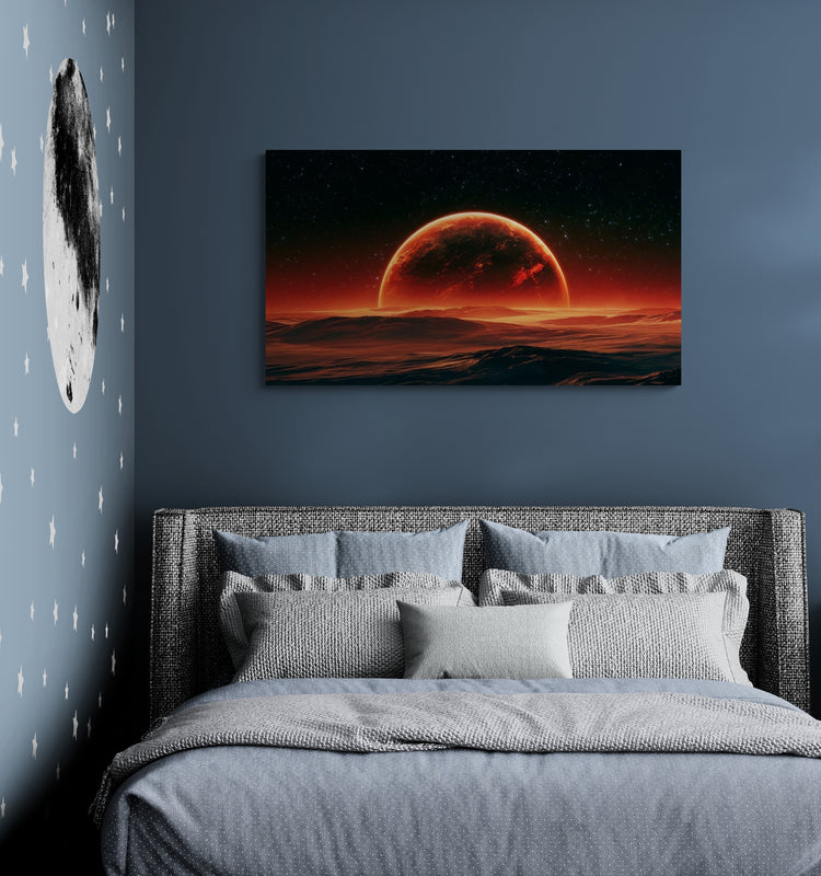 Rode Planeet Horizon met Sterrenhemel – Canvas Wandkunst