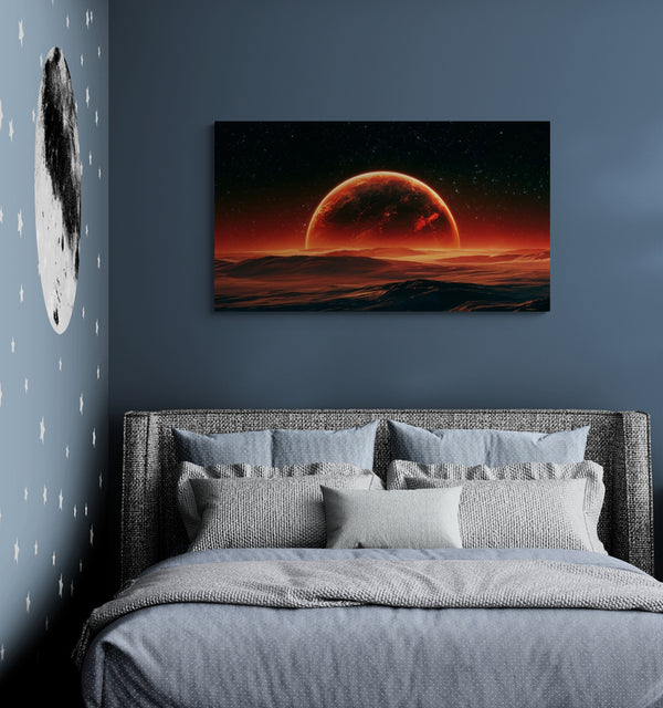 Roter Planet Horizont mit Sternenhimmel Leinwand – Weltraum Sci-Fi Wanddekoration