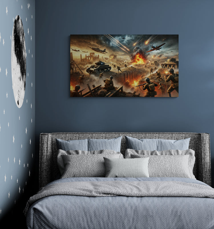 Historisch slagveld met soldaten en explosies - Canvas wandkunst