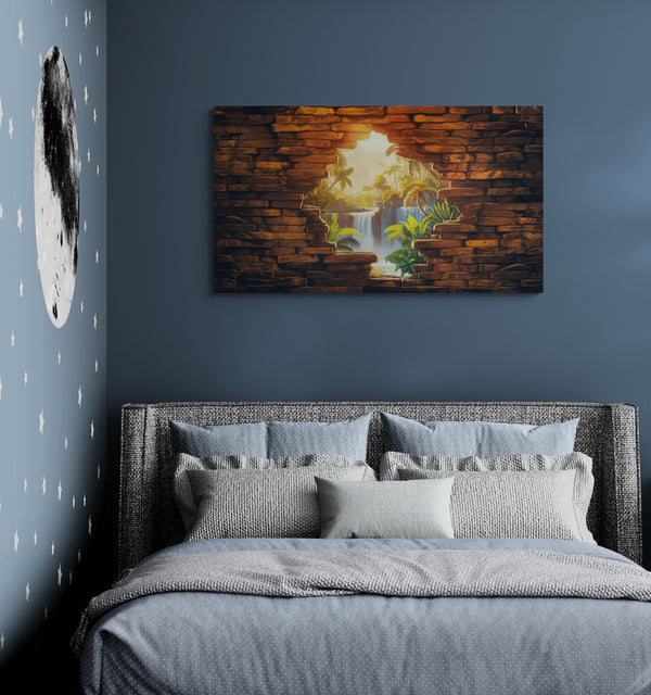 Tropical Jungle View Through Stone Wall Opening