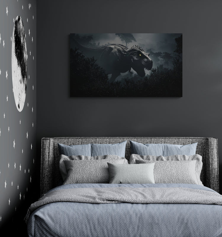 Donkere jungle T-Rex scène – Dinosaurus canvas wanddecoratie