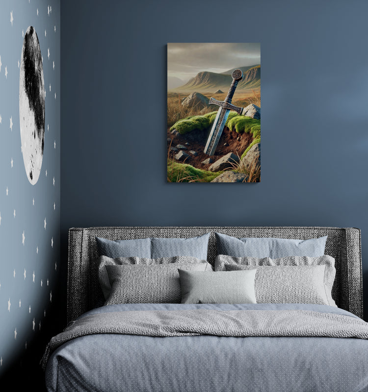 Oud zwaard in berglandschap - Canvas wandkunst