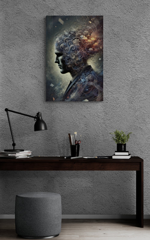 Abstract Surrealistisch Man met Kosmische Elementen Canvas Schilderij