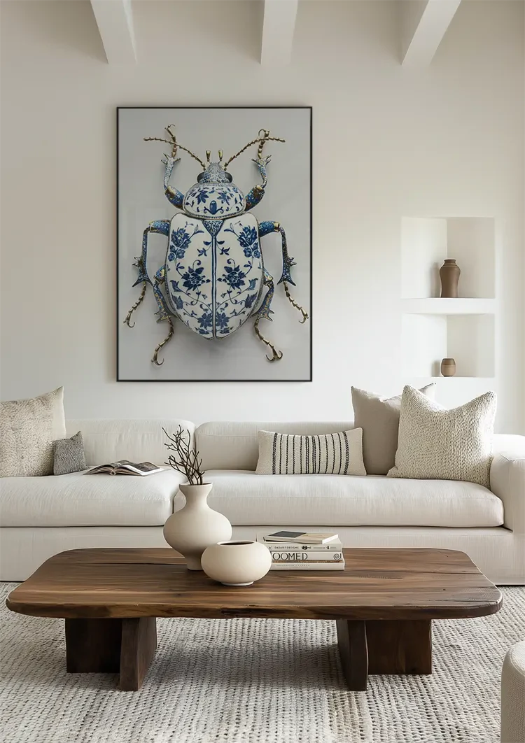 Delfts Blauw Kever Bloempatroon Gouden Poten Wit Porselein Klassiek Schilderij