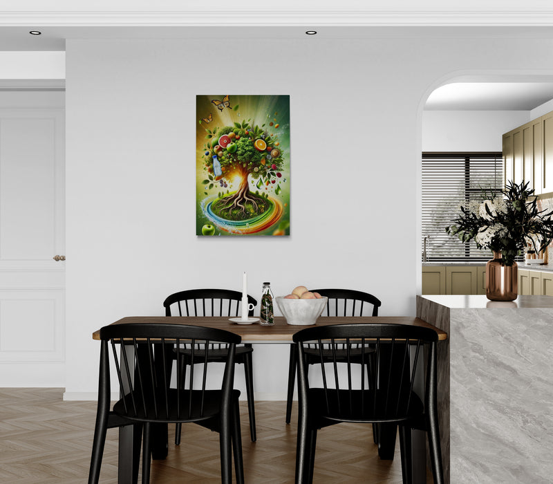 Kleurrijke fruitboom met wortels en vlinders - Canvas wandkunst