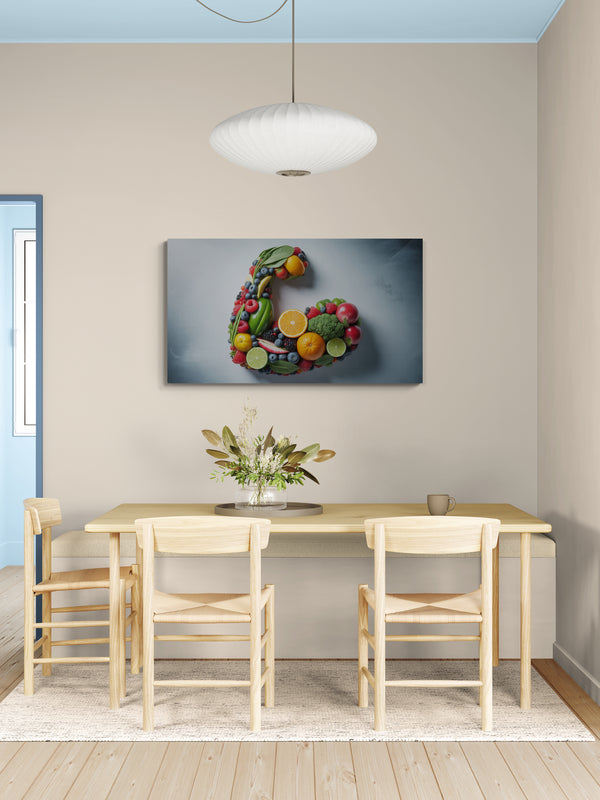 Gezonde voeding: spiervorm met fruit en groenten – Canvas wanddecoratie