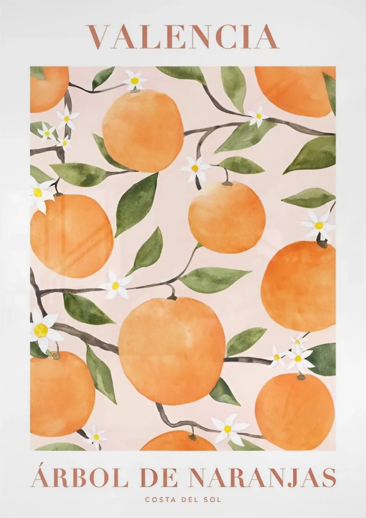 Valencia Orange Tree Mediterranean Watercolor Poster Canvas Painting