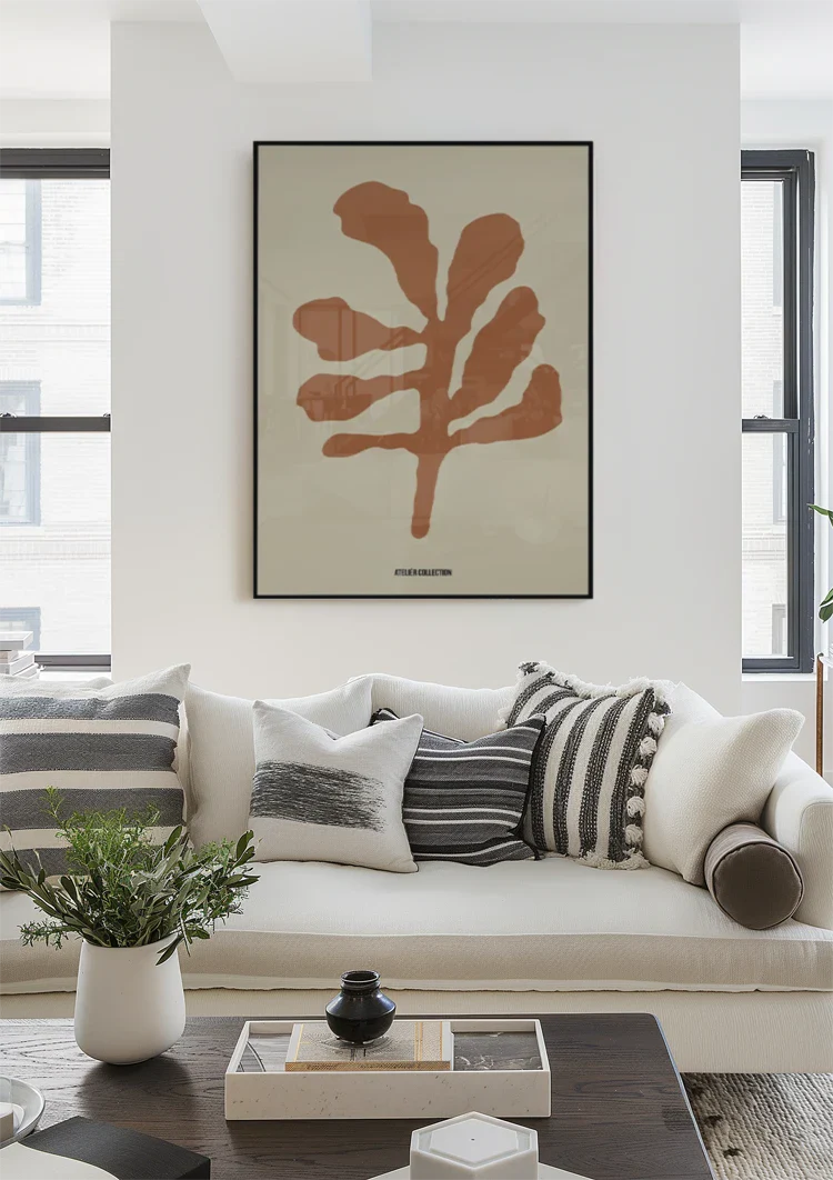 Terrakotta-Blatt Minimalistische Botanische Illustration Beiges Gemälde