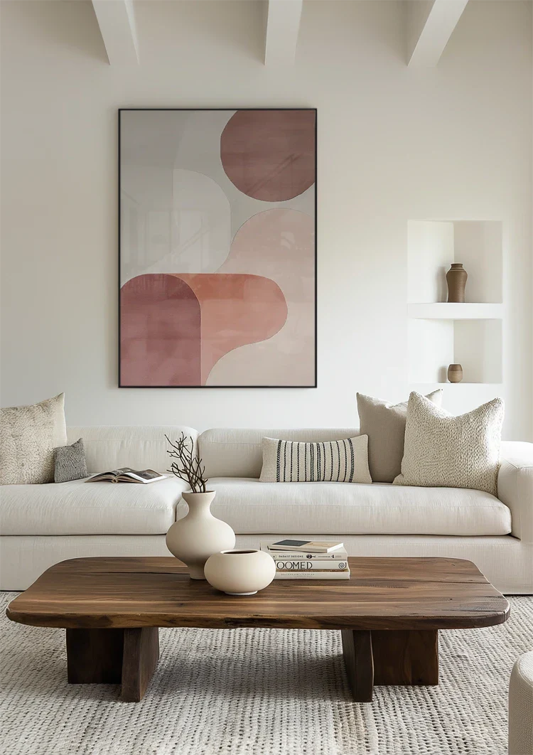 Weiche Überlappende Kreise Rosa Beige Minimalistisches Abstraktes Gemälde