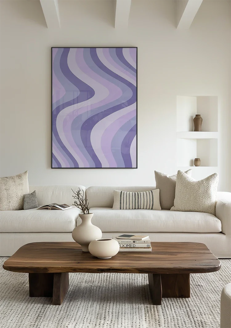 Golvende Lavendel Paarse Lijnen Abstract Vloeiend Schilderij