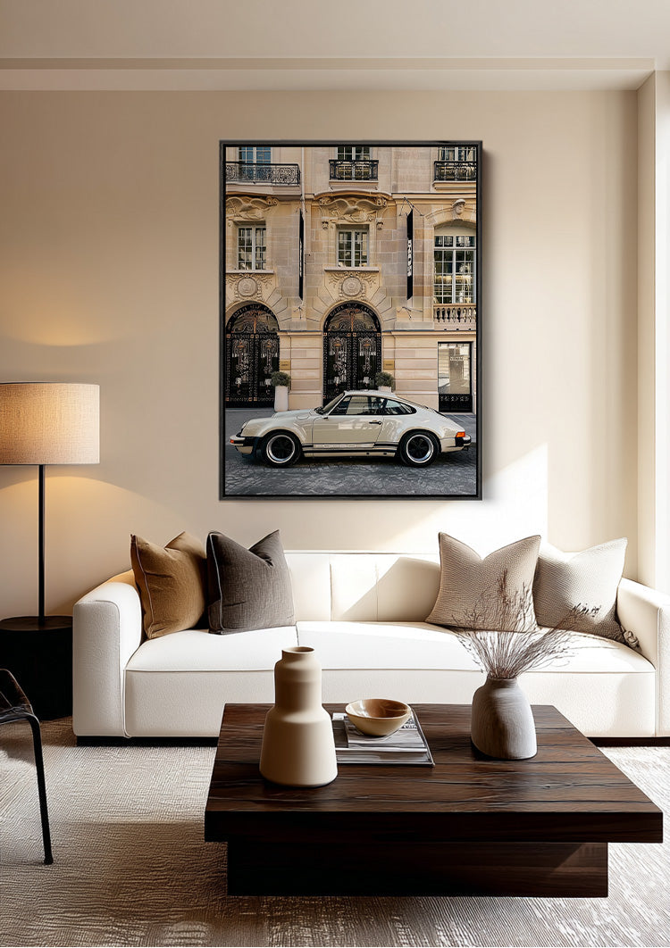 Classic Silver Sports Car Parisian Facade Elegant Painting