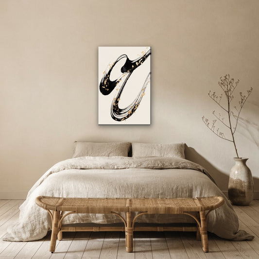 Kalligrafische penseelstreek canvas schilderij aan de muur boven het bed in de slaapkamer