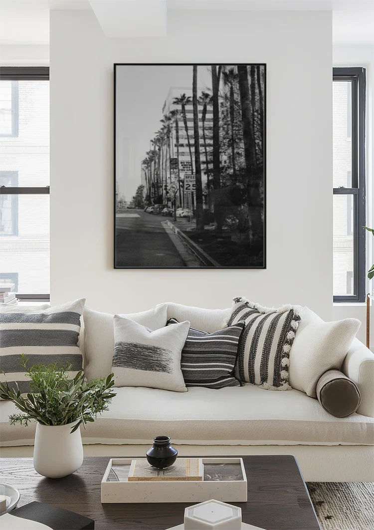 Rodeo Drive Los Angeles Palmen Schwarz-Weiß Boulevard Gemälde