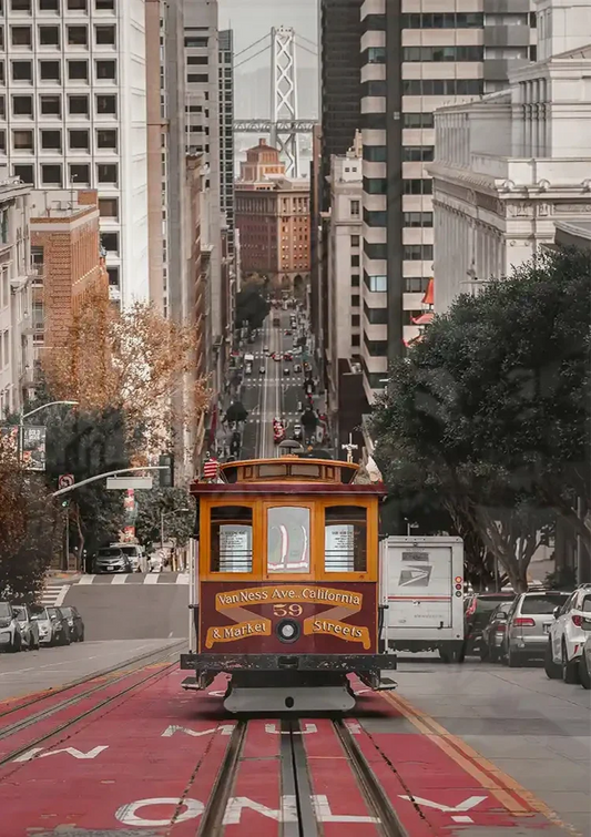 San Francisco tramwaj linowy obraz na płótnie na ścianie nad łóżkiem w sypialni