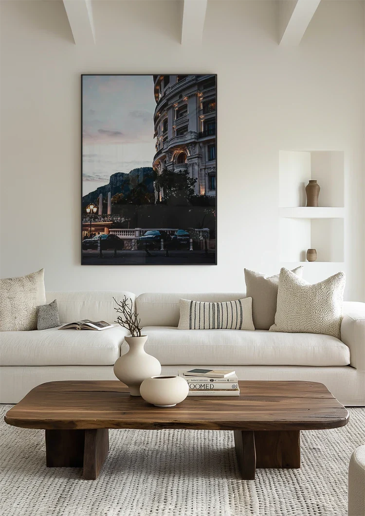Hotel de Paris Monaco Schemering Verlichte Gevel Palmbomen Elegante Architectuur Schilderij