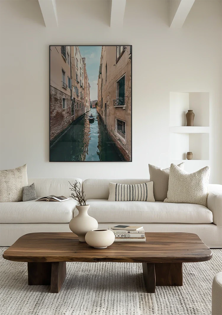 Schmales venezianisches Kanal Terrakotta-Gebäude Gondel Stille Venedig Gemälde