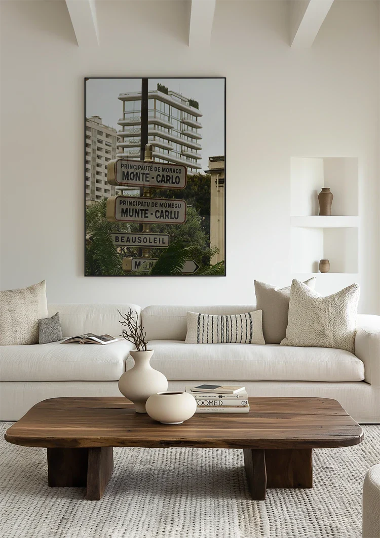 Monte Carlo Monaco Straatnaamborden Palmbomen Kustgebouwen Schilderij