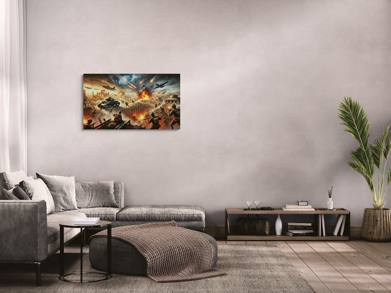 Historisch slagveld met soldaten en explosies - Canvas wandkunst
